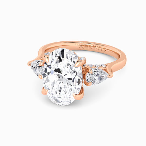 Oval Trilogy Lab Diamond Engagement Ring With Pear Side Diamonds & Diamond Gallery (1.50CT+)
