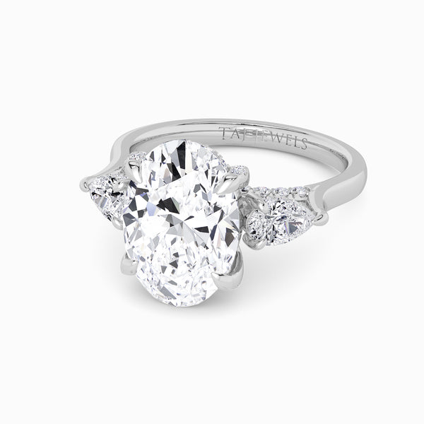 Oval Trilogy Lab Diamond Engagement Ring With Pear Side Diamonds & Diamond Gallery (1.50CT+)