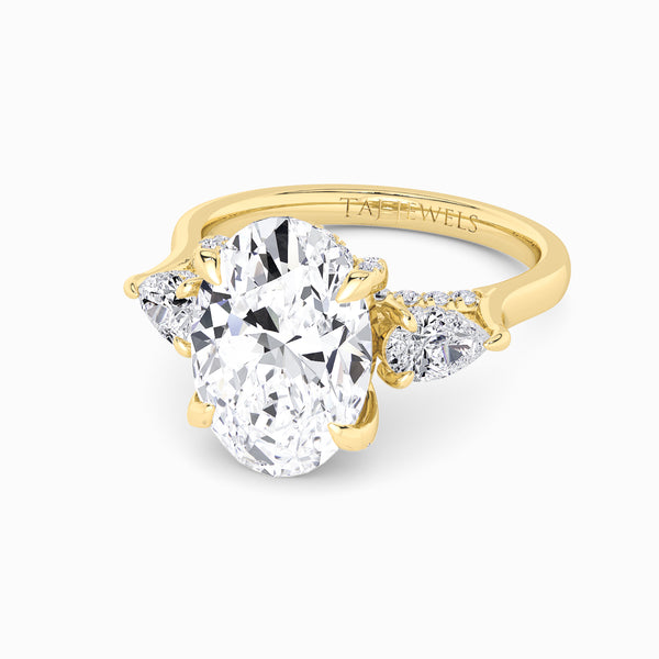 Oval Trilogy Lab Diamond Engagement Ring With Pear Side Diamonds & Diamond Gallery (1.50CT+)
