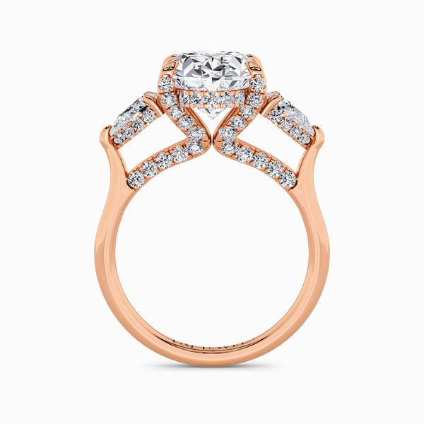 Oval Trilogy Lab Diamond Engagement Ring With Pear Side Diamonds & Diamond Gallery (1.50CT+)