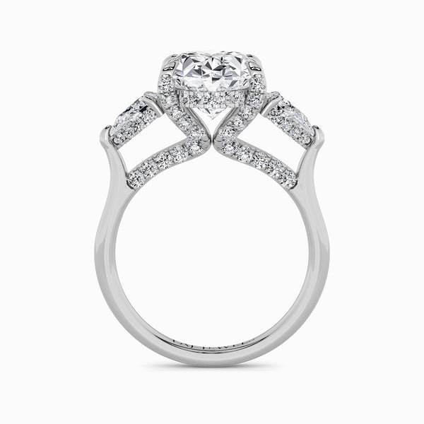 Oval Trilogy Lab Diamond Engagement Ring With Pear Side Diamonds & Diamond Gallery (1.50CT+)