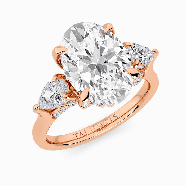 Oval Trilogy Lab Diamond Engagement Ring With Pear Side Diamonds & Diamond Gallery (1.50CT+)
