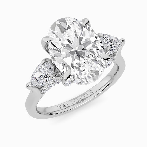 Oval Trilogy Lab Diamond Engagement Ring With Pear Side Diamonds & Diamond Gallery (1.50CT+)