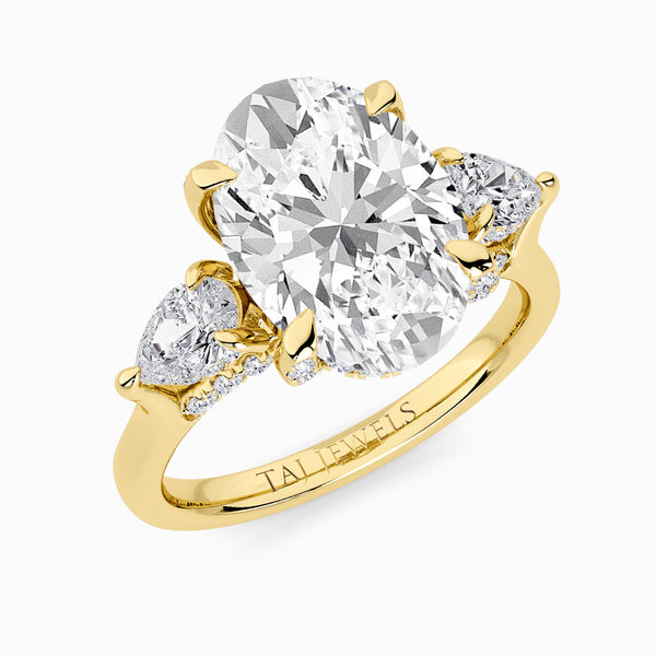 Oval Trilogy Lab Diamond Engagement Ring With Pear Side Diamonds & Diamond Gallery (1.50CT+)
