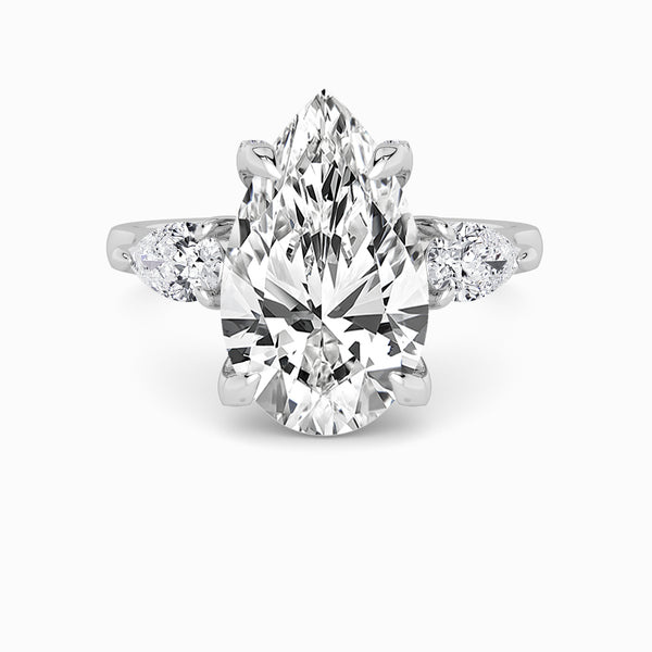 Pear Trilogy Lab Diamond Engagement Ring With Pear Side Diamonds & Diamond Gallery (1.50CT+)