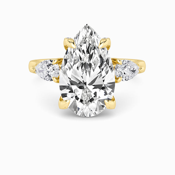 Pear Trilogy Lab Diamond Engagement Ring With Pear Side Diamonds & Diamond Gallery (1.50CT+)