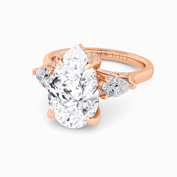 Pear Trilogy Lab Diamond Engagement Ring With Pear Side Diamonds & Diamond Gallery (1.50CT+)