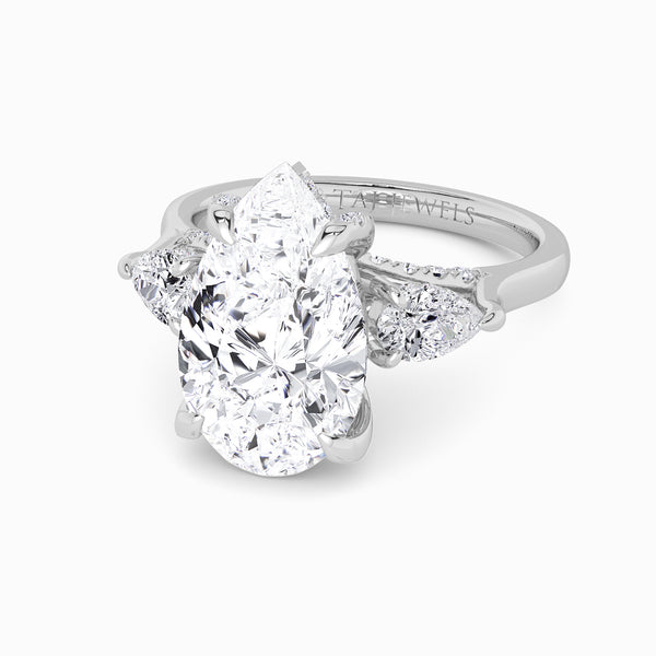 Pear Trilogy Lab Diamond Engagement Ring With Pear Side Diamonds & Diamond Gallery (1.50CT+)