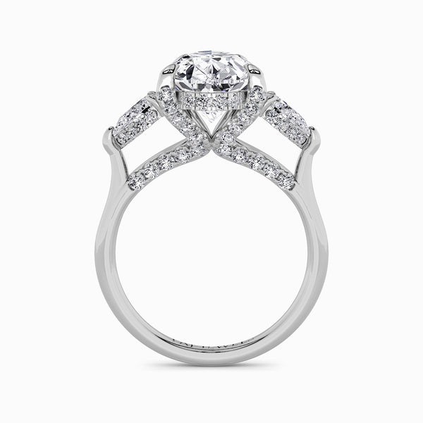 Pear Trilogy Lab Diamond Engagement Ring With Pear Side Diamonds & Diamond Gallery (1.50CT+)