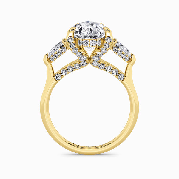 Pear Trilogy Lab Diamond Engagement Ring With Pear Side Diamonds & Diamond Gallery (1.50CT+)