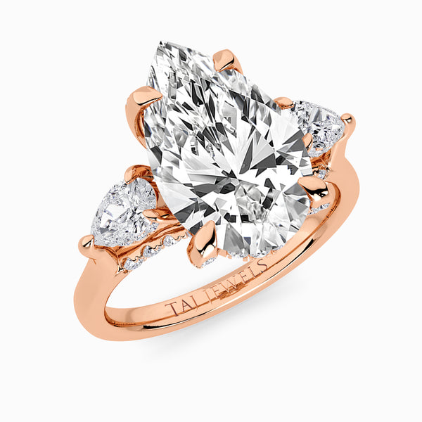 Pear Trilogy Lab Diamond Engagement Ring With Pear Side Diamonds & Diamond Gallery (1.50CT+)