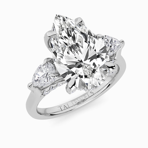 Pear Trilogy Lab Diamond Engagement Ring With Pear Side Diamonds & Diamond Gallery (1.50CT+)