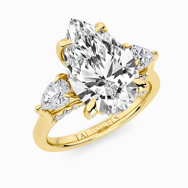 Pear Trilogy Lab Diamond Engagement Ring With Pear Side Diamonds & Diamond Gallery (1.50CT+)