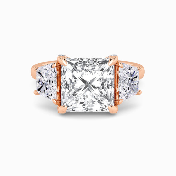 Princess Trilogy Lab Diamond Engagement Ring With Trapezoid Side Diamonds & Diamond Gallery (1.50CT+)