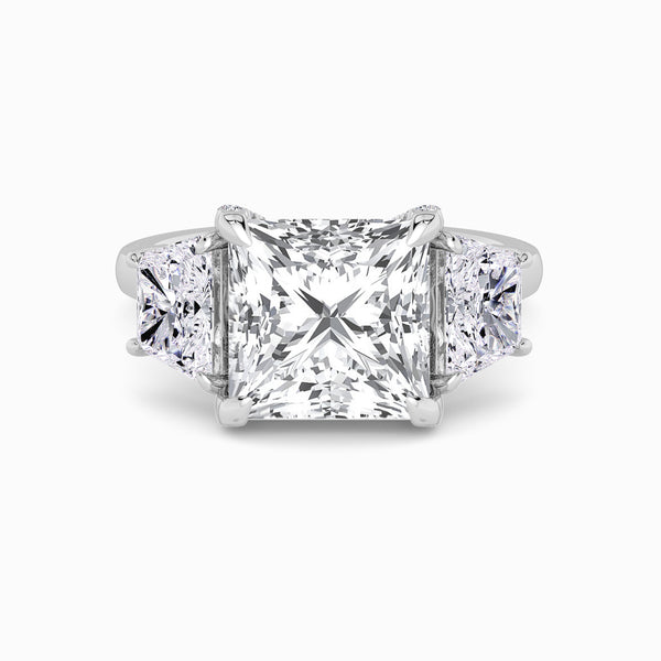 Princess Trilogy Lab Diamond Engagement Ring With Trapezoid Side Diamonds & Diamond Gallery (1.50CT+)