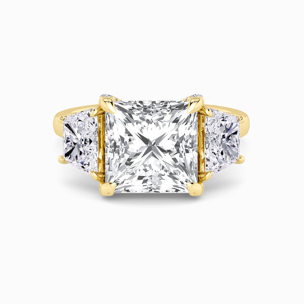 Princess Trilogy Lab Diamond Engagement Ring With Trapezoid Side Diamonds & Diamond Gallery (1.50CT+)