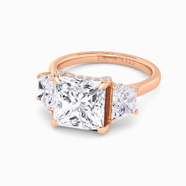 Princess Trilogy Lab Diamond Engagement Ring With Trapezoid Side Diamonds & Diamond Gallery (1.50CT+)