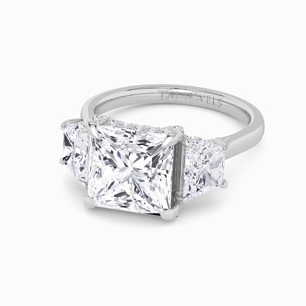 Princess Trilogy Lab Diamond Engagement Ring With Trapezoid Side Diamonds & Diamond Gallery (1.50CT+)