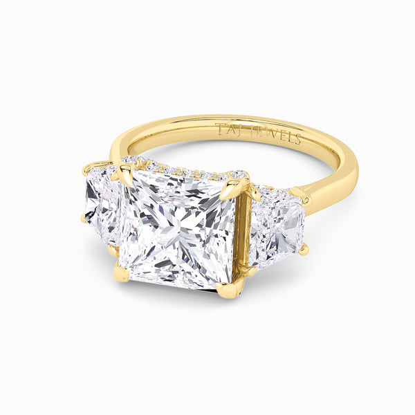 Princess Trilogy Lab Diamond Engagement Ring With Trapezoid Side Diamonds & Diamond Gallery (1.50CT+)