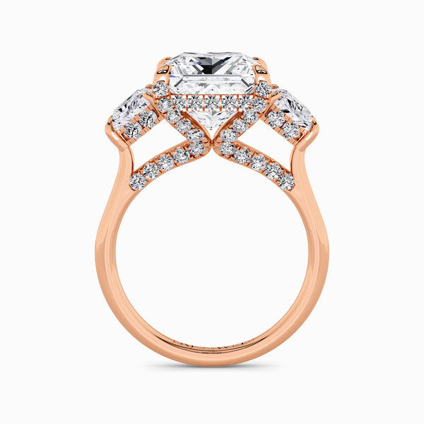 Princess Trilogy Lab Diamond Engagement Ring With Trapezoid Side Diamonds & Diamond Gallery (1.50CT+)