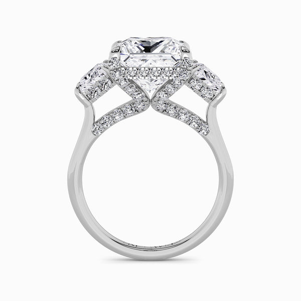 Princess Trilogy Lab Diamond Engagement Ring With Trapezoid Side Diamonds & Diamond Gallery (1.50CT+)