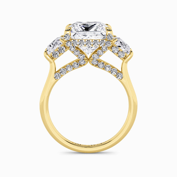 Princess Trilogy Lab Diamond Engagement Ring With Trapezoid Side Diamonds & Diamond Gallery (1.50CT+)