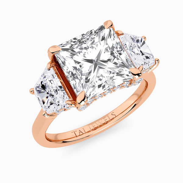 Princess Trilogy Lab Diamond Engagement Ring With Trapezoid Side Diamonds & Diamond Gallery (1.50CT+)