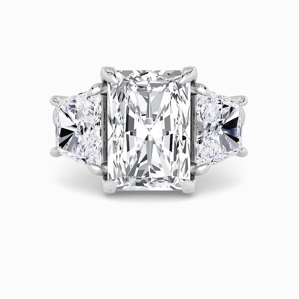 Radiant Trilogy Lab Diamond Engagement Ring With Trapezoid Side Diamonds & Diamond Gallery (1.50CT+)