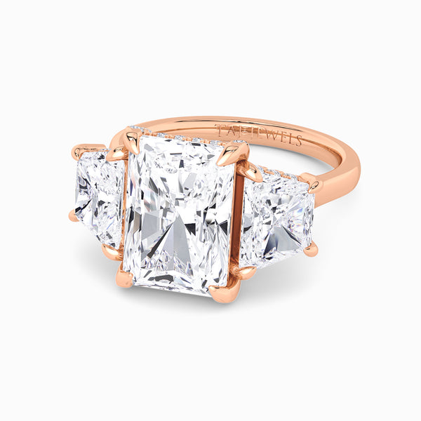 Radiant Trilogy Lab Diamond Engagement Ring With Trapezoid Side Diamonds & Diamond Gallery (1.50CT+)