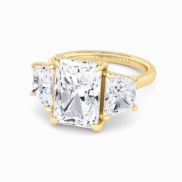Radiant Trilogy Lab Diamond Engagement Ring With Trapezoid Side Diamonds & Diamond Gallery (1.50CT+)