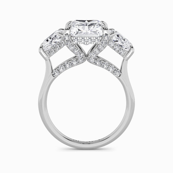 Radiant Trilogy Lab Diamond Engagement Ring With Trapezoid Side Diamonds & Diamond Gallery (1.50CT+)