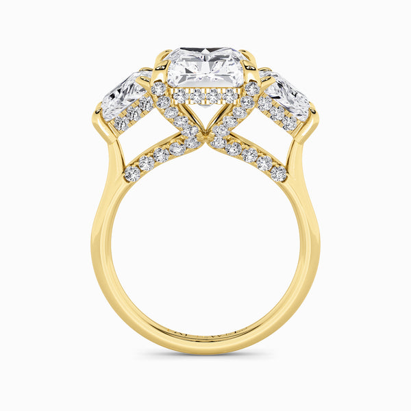 Radiant Trilogy Lab Diamond Engagement Ring With Trapezoid Side Diamonds & Diamond Gallery (1.50CT+)