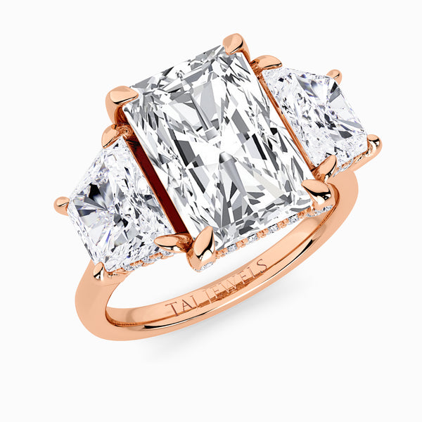 Radiant Trilogy Lab Diamond Engagement Ring With Trapezoid Side Diamonds & Diamond Gallery (1.50CT+)