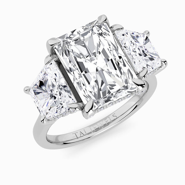 Radiant Trilogy Lab Diamond Engagement Ring With Trapezoid Side Diamonds & Diamond Gallery (1.50CT+)