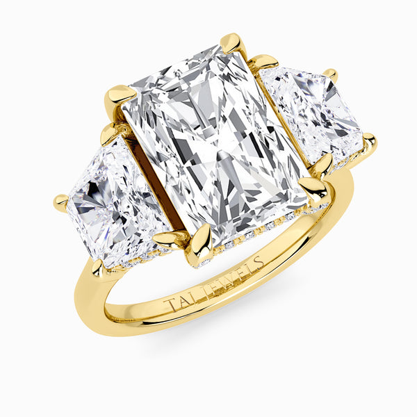 Radiant Trilogy Lab Diamond Engagement Ring With Trapezoid Side Diamonds & Diamond Gallery (1.50CT+)