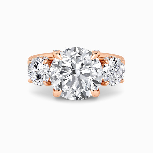 Round Trilogy Lab Diamond Engagement Ring With Round Side Diamonds & Diamond Gallery (1.50CT+)
