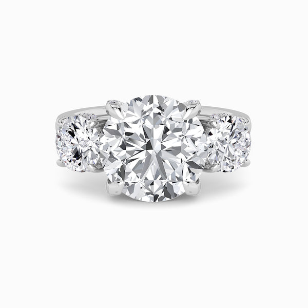 Round Trilogy Lab Diamond Engagement Ring With Round Side Diamonds & Diamond Gallery (1.50CT+)