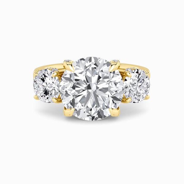 Round Trilogy Lab Diamond Engagement Ring With Round Side Diamonds & Diamond Gallery (1.50CT+)