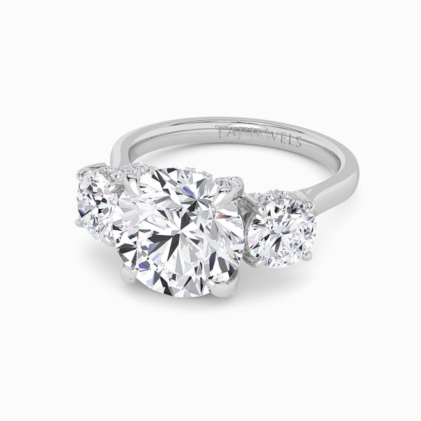 Round Trilogy Lab Diamond Engagement Ring With Round Side Diamonds & Diamond Gallery (1.50CT+)