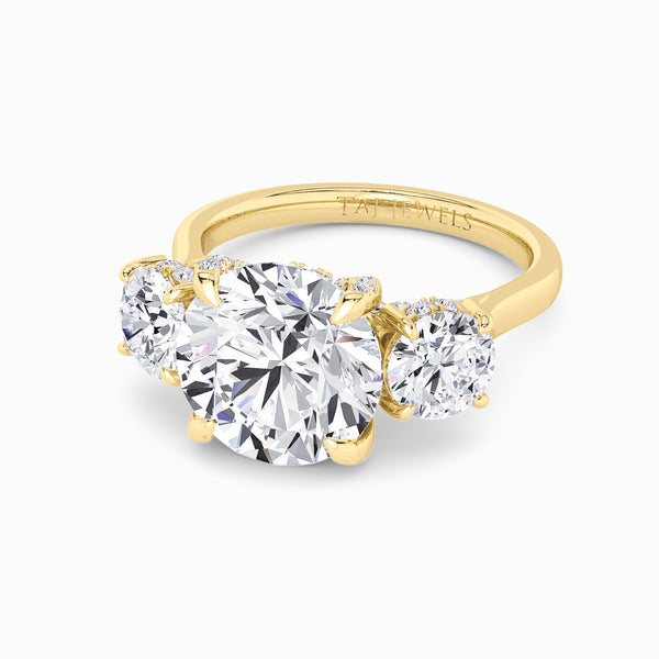 Round Trilogy Lab Diamond Engagement Ring With Round Side Diamonds & Diamond Gallery (1.50CT+)