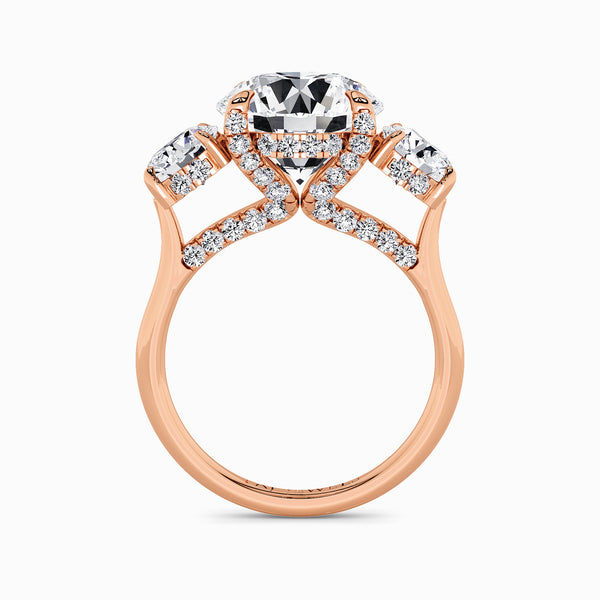 Round Trilogy Lab Diamond Engagement Ring With Round Side Diamonds & Diamond Gallery (1.50CT+)