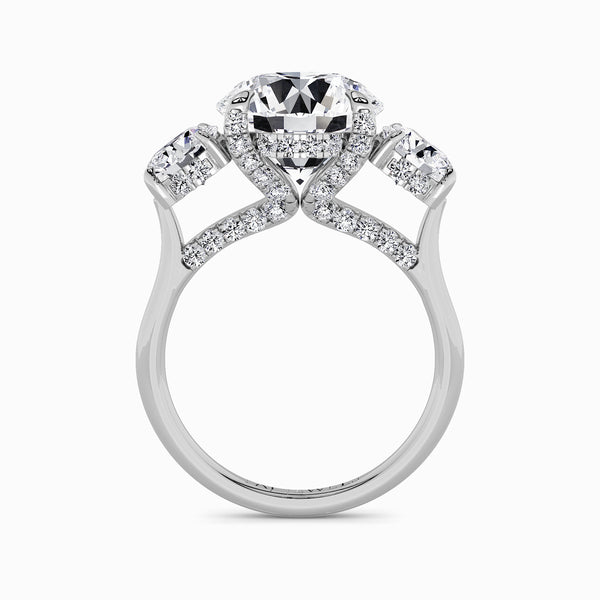 Round Trilogy Lab Diamond Engagement Ring With Round Side Diamonds & Diamond Gallery (1.50CT+)