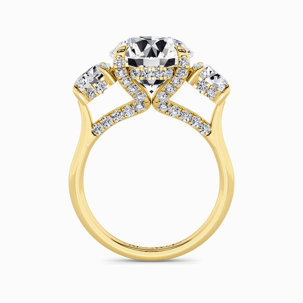 Round Trilogy Lab Diamond Engagement Ring With Round Side Diamonds & Diamond Gallery (1.50CT+)