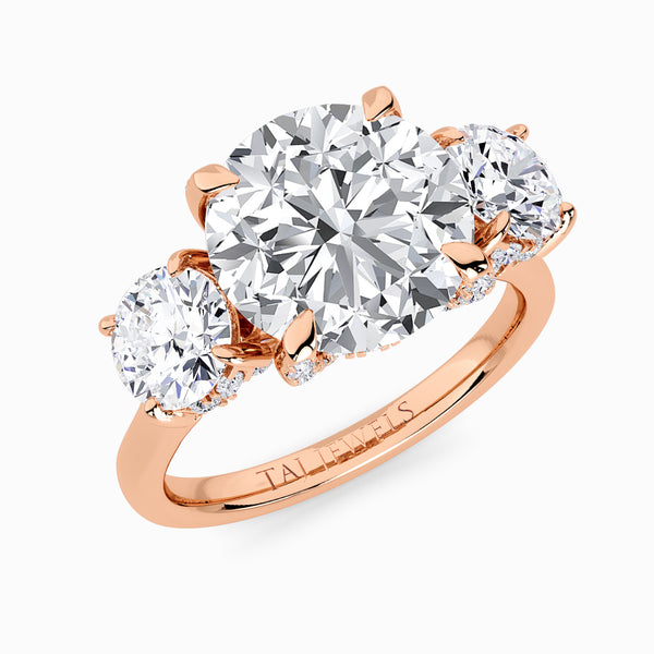 Round Trilogy Lab Diamond Engagement Ring With Round Side Diamonds & Diamond Gallery (1.50CT+)