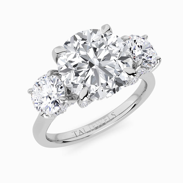 Round Trilogy Lab Diamond Engagement Ring With Round Side Diamonds & Diamond Gallery (1.50CT+)