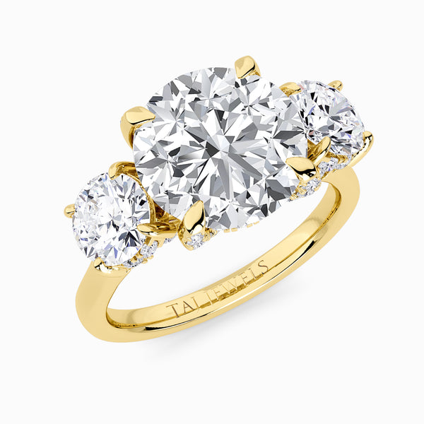 Round Trilogy Lab Diamond Engagement Ring With Round Side Diamonds & Diamond Gallery (1.50CT+)
