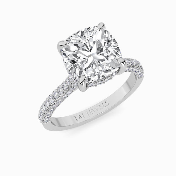 Cushion Cut 3D Pavé Cathedral Lab Diamond Engagement Ring (1.00ct+)