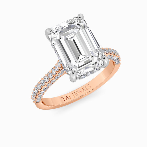 Emerald Cut 3D Pavé Cathedral Lab Diamond Engagement Ring (1.00ct+)