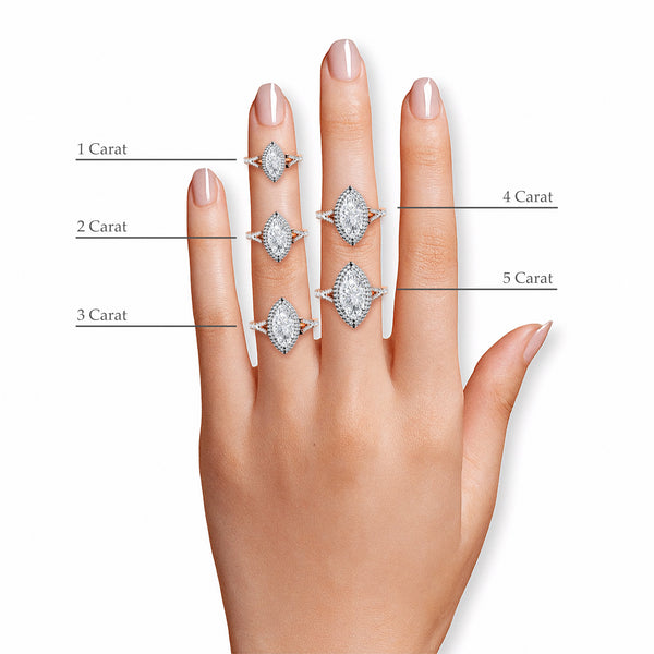 Marquise Brilliant Cut Lab Diamond 3D Pave Split Shank Halo Engagement Ring (1.00ct+)