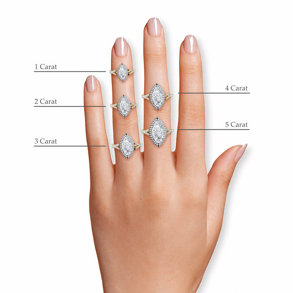 Marquise Brilliant Cut Lab Diamond 3D Pave Split Shank Halo Engagement Ring (1.00ct+)